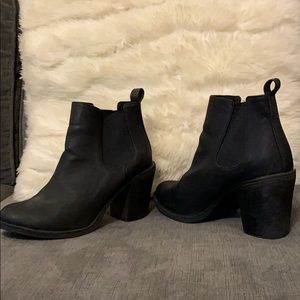 Black above ankle block heel boots